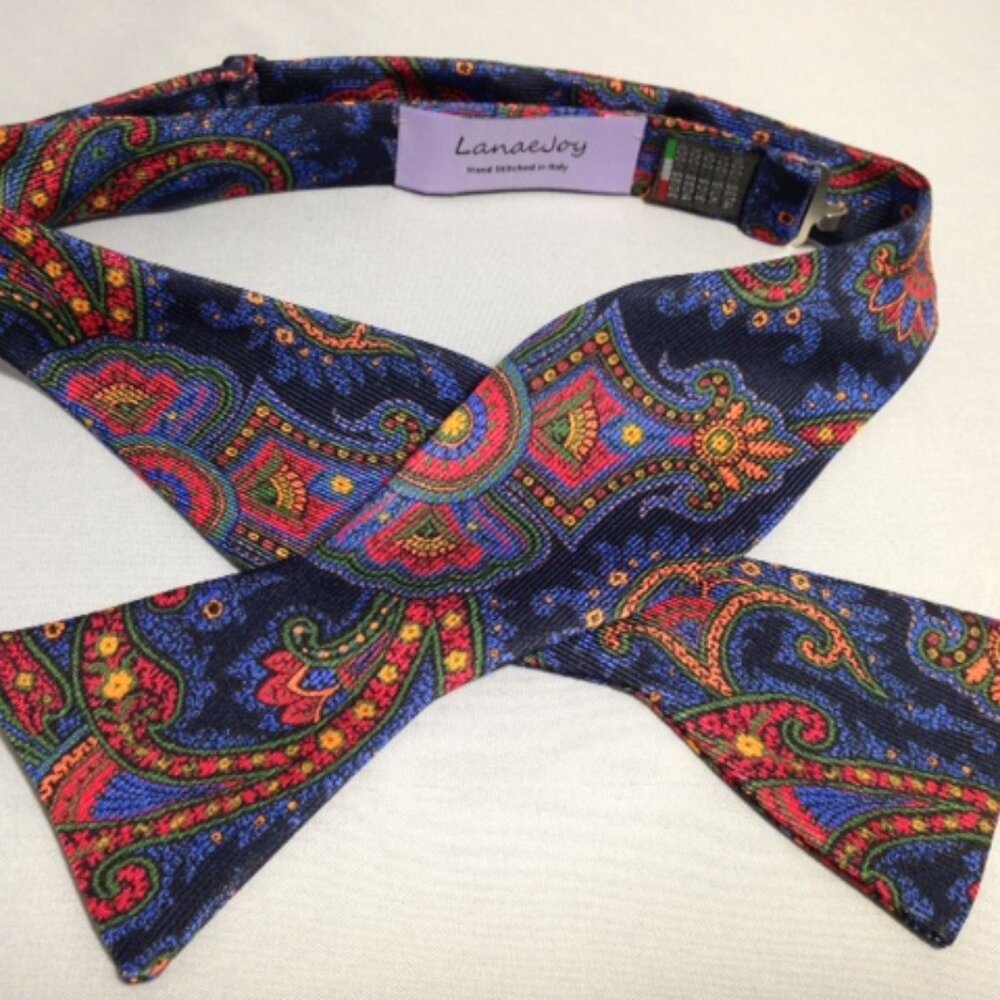 NEW Lanae Joy Silk Adjustable Bow Tie Bowtie / Navy Red / Privat…